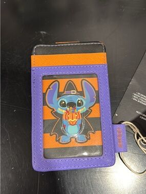 Loungefly Purple Orange Black Stitch ID Card Holder with Halloween Stitch